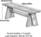 Outdoor Wooden Bench, 16in High Outdoor Garden Bench, 837lbs Load Capacity, Suitable for Patios, Porches, Dining Rooms, Brown(150x41x28.5cm/59x16x11in)