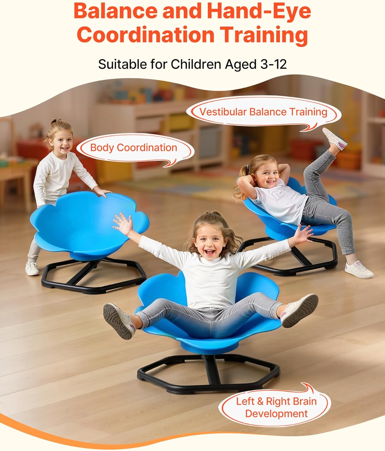 VEVOR Kids Swivel Chair, 220 lbs Capacity, Cylinder Shape Sensory Spinning Chair, Autistic Kids Sensory Toy Seat with Non-Slip Metal Base, Toddler Sit & Spin Seat for Coordination Balance Focus, Blue