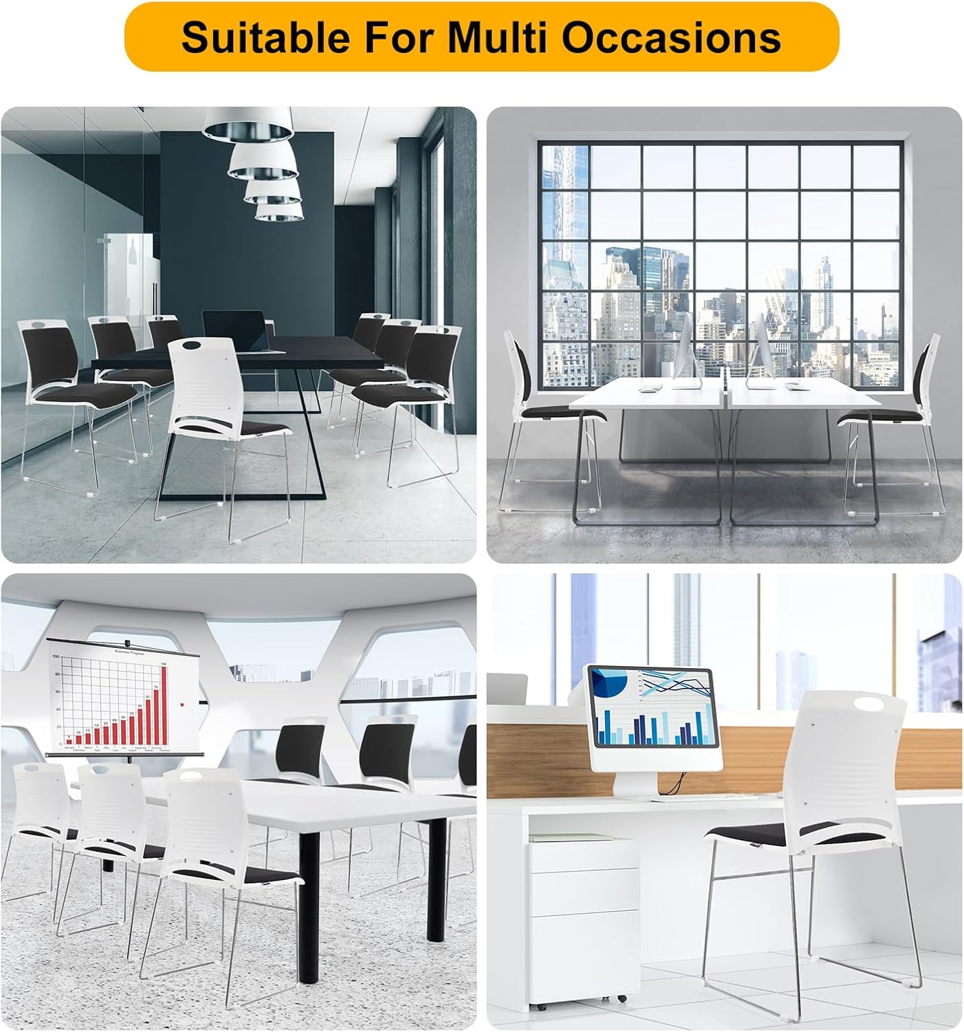 20 Pack Stacking Chairs with Padded Seat 1102 lbs Stackable Office Guest Chairs with Metal Sled Base Lobby Waiting Reception Chair for Cafeteria Library Church Banquet Halls Training Room