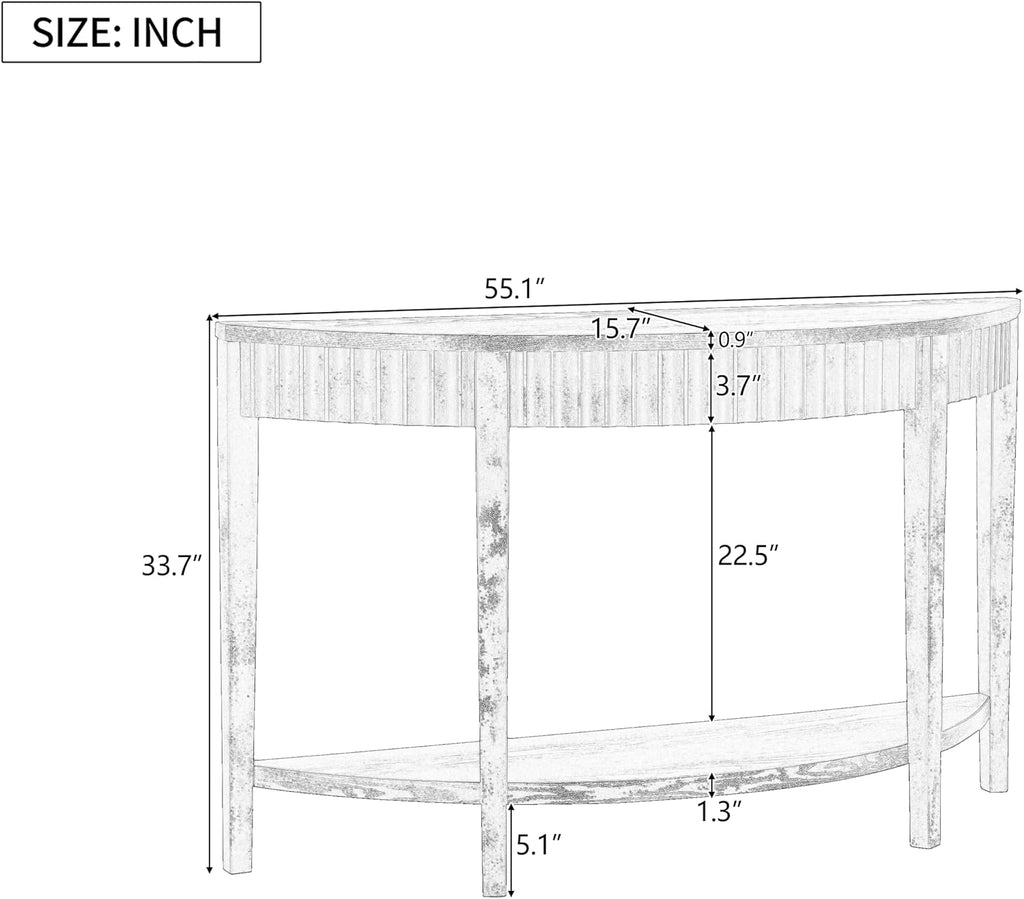 55'' Elegant Half Moon Entryway Table with Wood Veneer and Open Shelf A Refined Accent for Hallways or Foyers