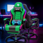 HOFFREE RGB Gaming Chair with Speakers Music Rhythm LED Lights Massage Computer Chair Video Game Chairs for Adults High Back Gamer Chair with Footrest & Lumbar Support Green