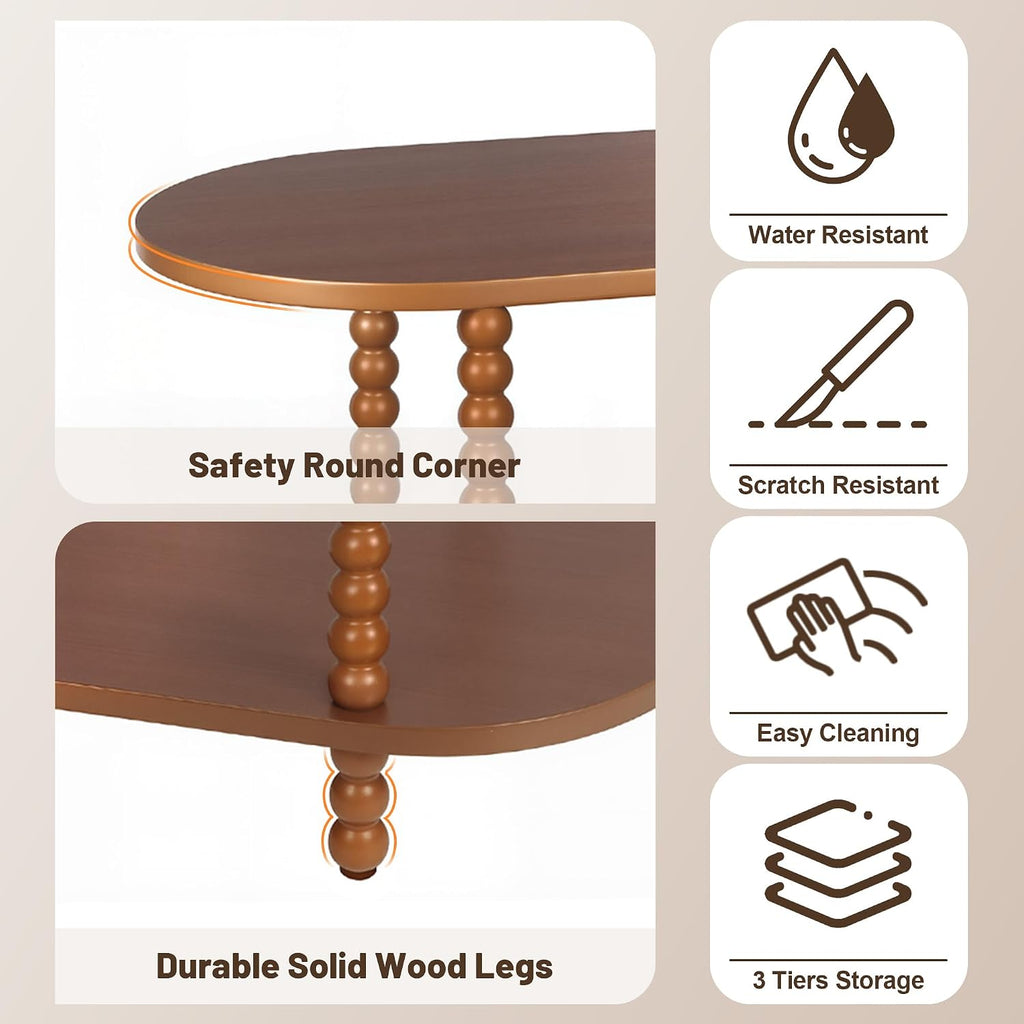 Modern Small Console Table, 3-Tier Oval Narrow Entryway Table with Storage Shelves, Wood Farmhouse Skinny Side Tables for Hallway, Behind Couch, Living Room and Bedroom, Walnut