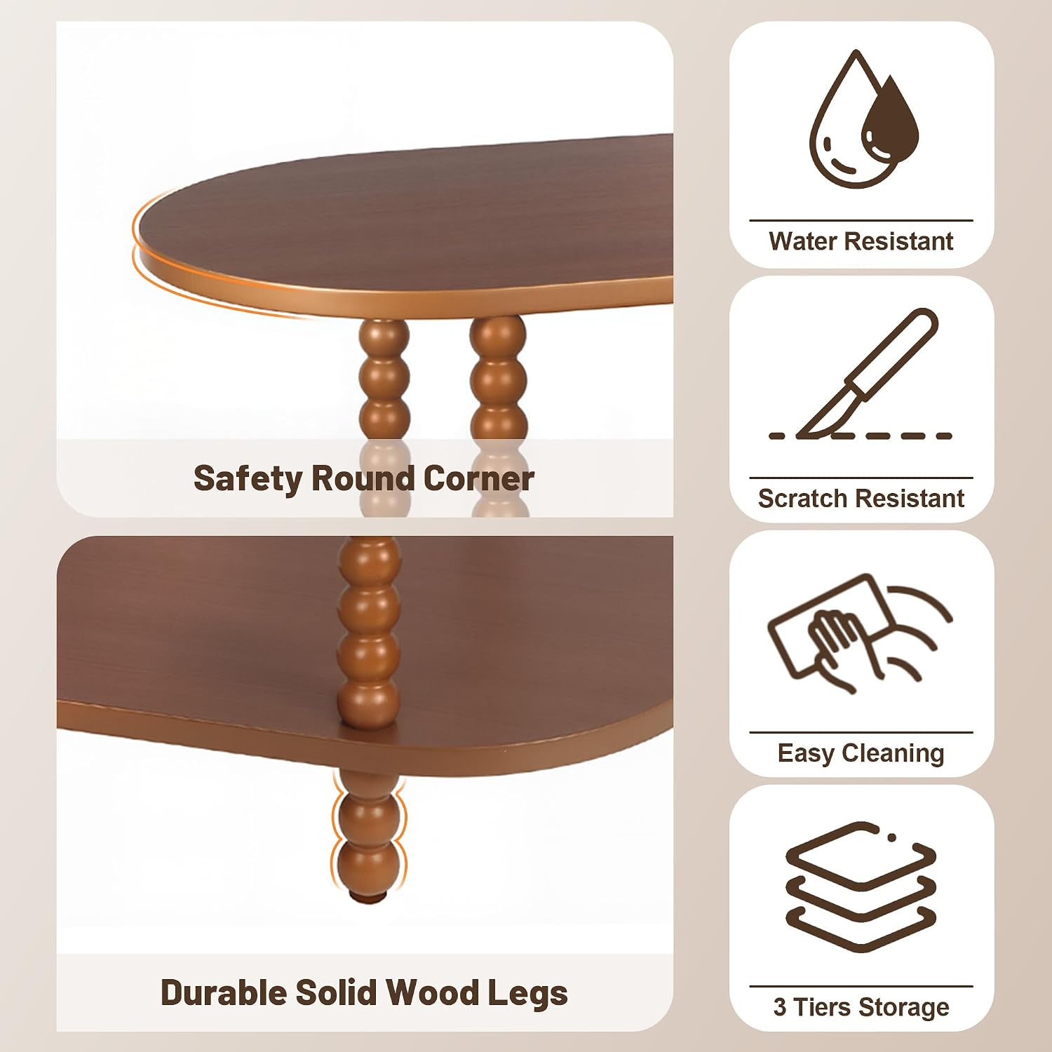 Modern Small Console Table, 3-Tier Oval Narrow Entryway Table with Storage Shelves, Wood Farmhouse Skinny Side Tables for Hallway, Behind Couch, Living Room and Bedroom, Walnut