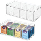 iDesign XL Tea Bag Organizer for Counter, 4-Section Clear Stackable Tea Storage Drawer for Cabinet, 2-Pack