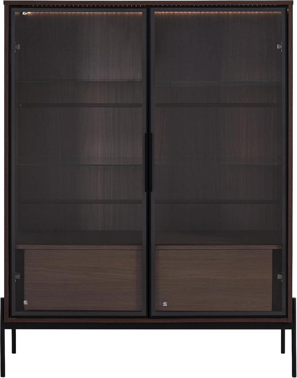 roomfitters 51.2'' Display Cabinet with Glass Doors, Pantry Storage Cabinet with Shelves for Living Room and Kitchen, Walnut