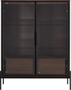 roomfitters 51.2'' Display Cabinet with Glass Doors, Pantry Storage Cabinet with Shelves for Living Room and Kitchen, Walnut