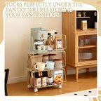 Maxdot 2 Pack 3 Tier Rolling Pantry Floor Organizer and Storage Cart with Wheels Stackable Pantry Metal Wire Baskets Kitchen Fruit Snacks Basket Stand for Kitchen Office Living Room (White)
