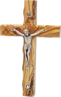 King David Market Olive Wood Crucifix Cross (8 Inch), Wall Hanging Christian Crucifix Featuring a Decorative Natural Stone from Jerusalem, Handcrafted Religious Décor