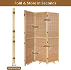 Olela 4 Panel Folding Room Divider, 5.6ft Tall Bamboo Room Divider Screen with Rotating Support Feet, 71" Wide Portable Wooden Screen, Easy 2-Step Assembly, Privacy Screens for Indoor Home Bedroom
