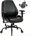 BEWISHOME Office Chair with Rubber Wheels, Big and Tall Office Chair, Ergonomic Office Chairs, Executive Desk Chair, Black PU Leather Computer Comfy Chairs with Lumbar Support, Adjustable Armrests
