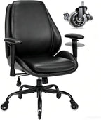 BEWISHOME Office Chair with Rubber Wheels, Big and Tall Office Chair, Ergonomic Office Chairs, Executive Desk Chair, Black PU Leather Computer Comfy Chairs with Lumbar Support, Adjustable Armrests
