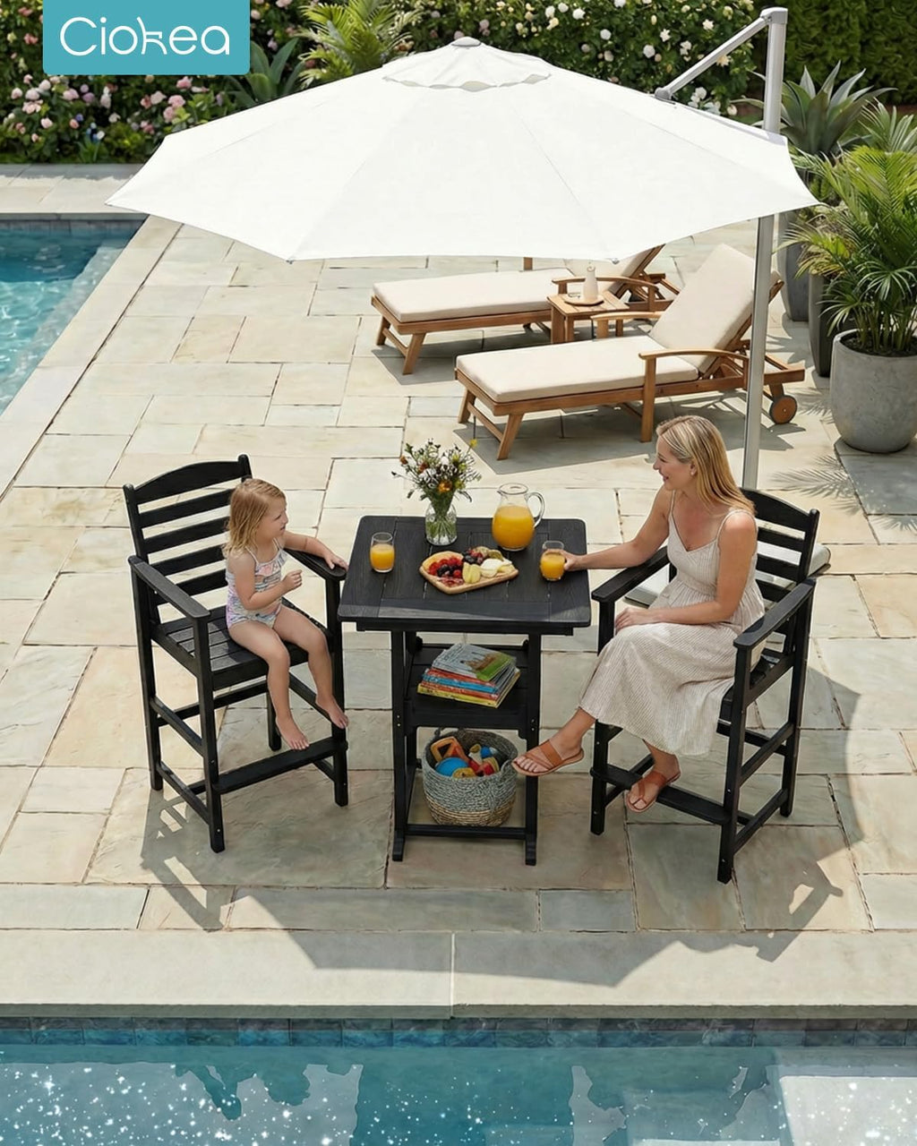 Ciokea 28" Outdoor Bar Table with Storage Shelf, Square High Top Bar Table, Ideal Bar Height Table for Outrdoor Bar, Dining, Balcony, Patio, Garden, Yard, Poolside, Black