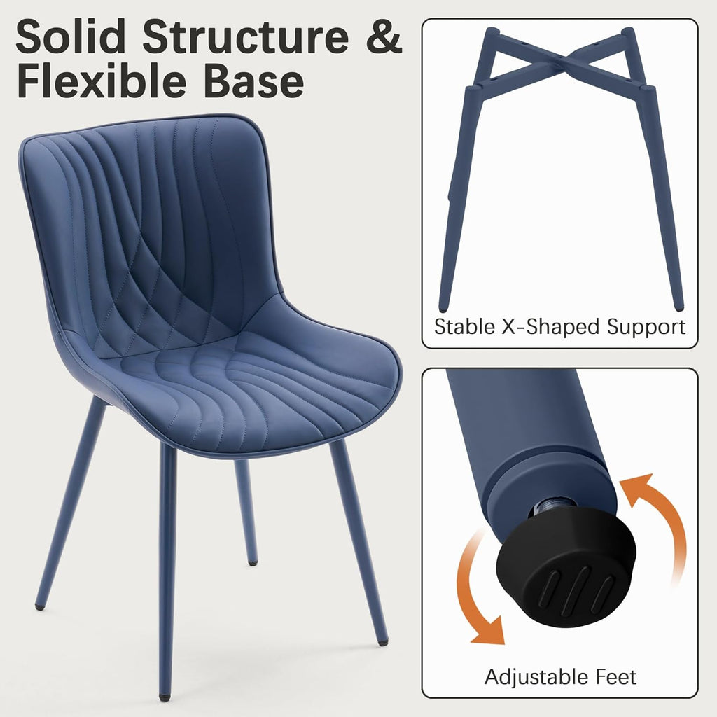 YOUTASTE Navy Blue Dining Chairs Set of 2, Mid Century Modern Comfy Kitchen Chair, Upholstered Faux Leather, Navy Blue Metal Legs, Armless Accent Chairs for Bedroom Vanity Lounge
