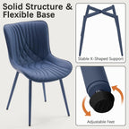 YOUTASTE Navy Blue Dining Chairs Set of 2, Mid Century Modern Comfy Kitchen Chair, Upholstered Faux Leather, Navy Blue Metal Legs, Armless Accent Chairs for Bedroom Vanity Lounge