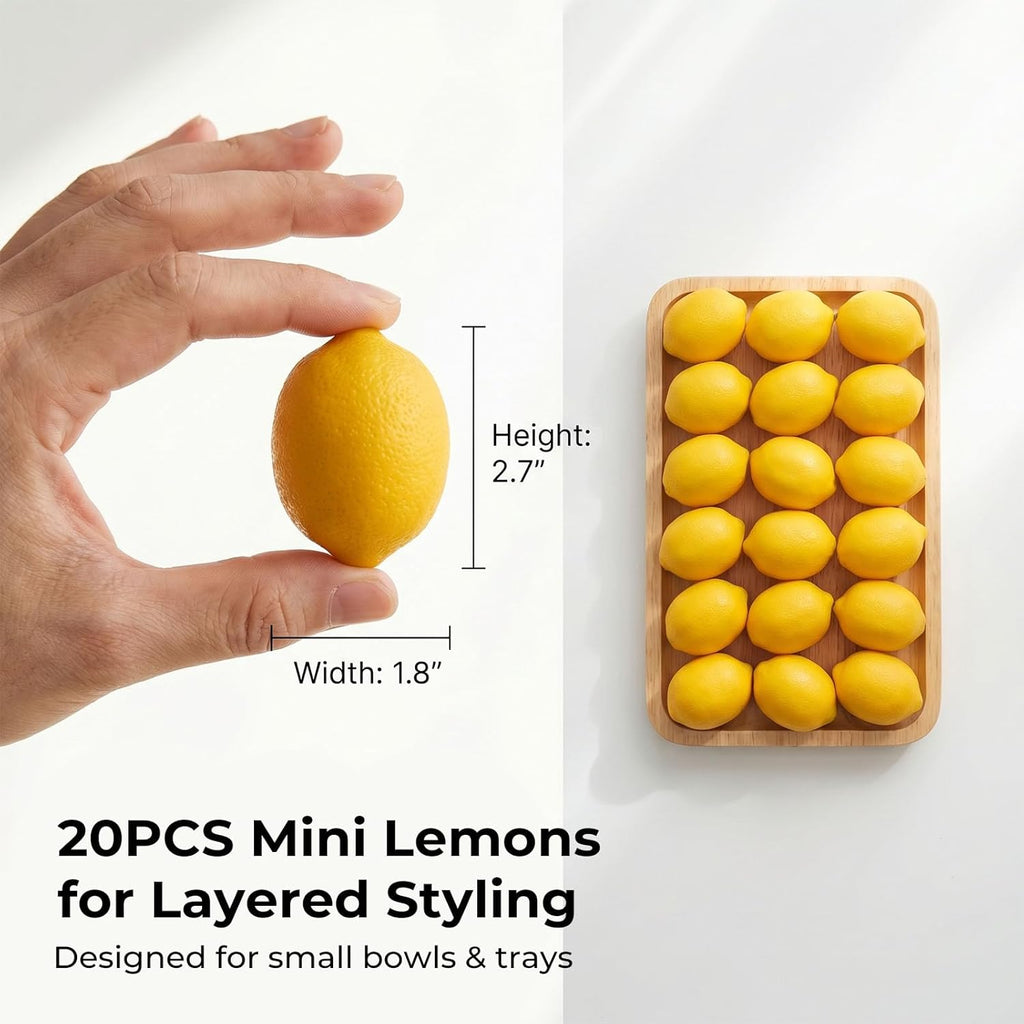 BigOtters 20PCS Small Artificial Lemons, Faux Yellow Lemons 2.7 x 1.8 Inch for Fake Fruit Bowl Lemonade Party Summer Decor Photo Props