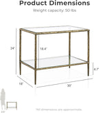 24/7 Shop at Home Lalia Modern 30-inch Metal End Table with Tempered Glass Top and Shelf, Hammered Steel Frame for Living Room, Matte Gold