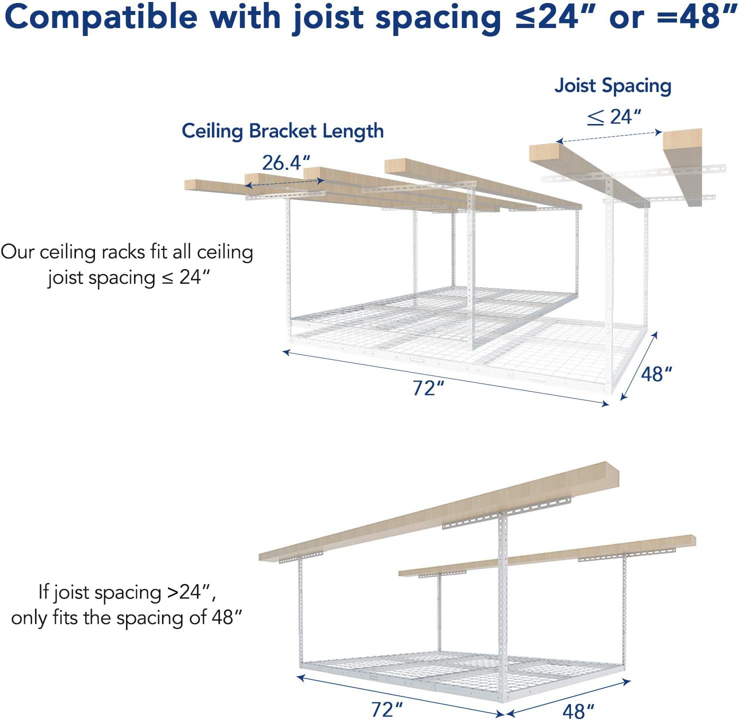FLEXIMOUNTS 2 Pack 4x6 Overhead Garage Storage Adjustable Ceiling Rack 72" Length x 48" Width x 40" Height, 450lbs Weight Capacity, White, Classic Series