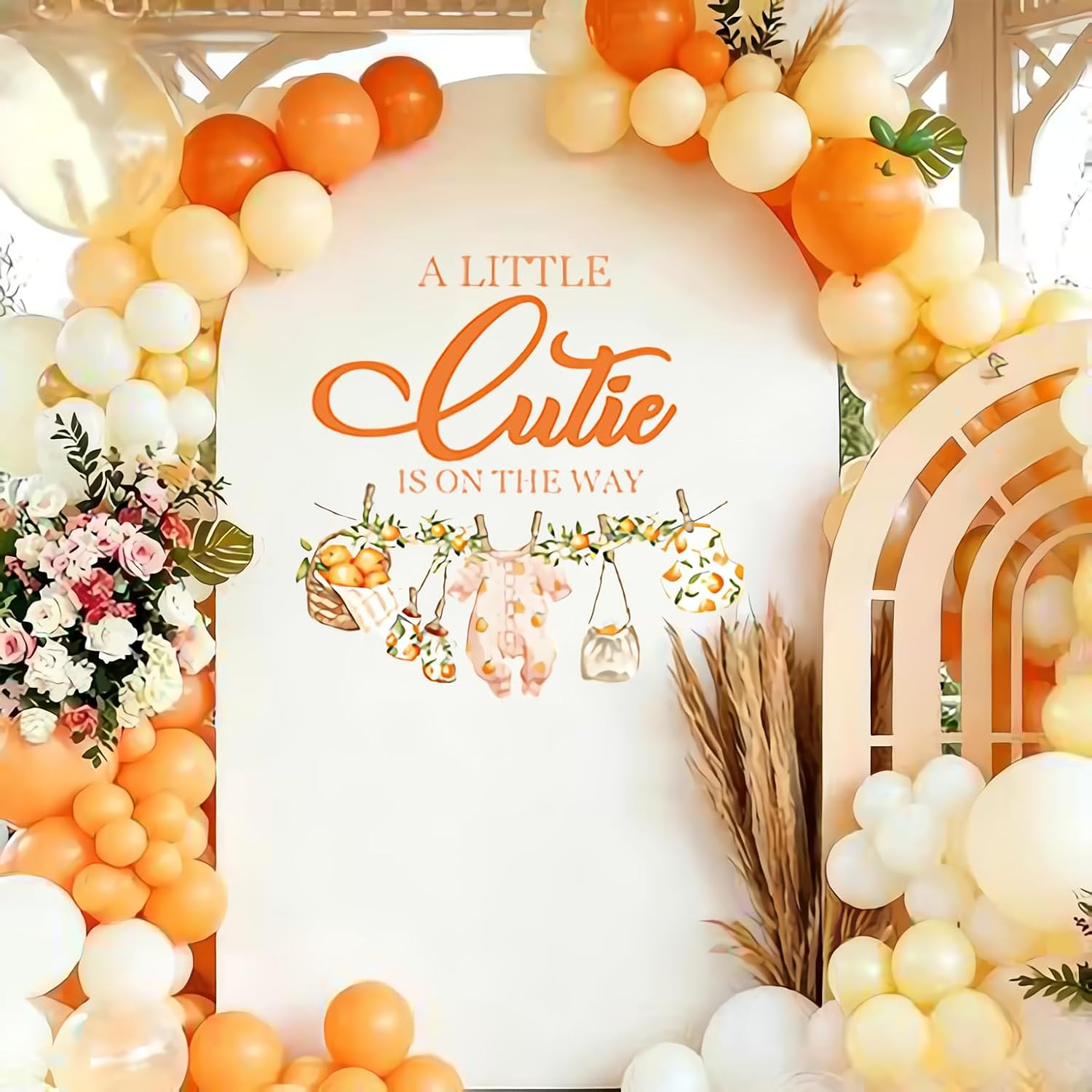 A Little Cutie is on the Way Baby Shower, A Little Cutie is on the Way Sign Decal Banner Sticker for Backdrop, Little Cutie Orange Fruit Gender Reveal First Birthday Party Decor for Girl (Not Balloon)