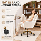 Modern Home Office Chair Velvet Desk Chair Accent Armchair Gold Legs Swivel Task Chair with Wheels Ergonomic Lumber and Back Support, Height Adjustable Flip-up for Living Room, Bedroom, Office,Study