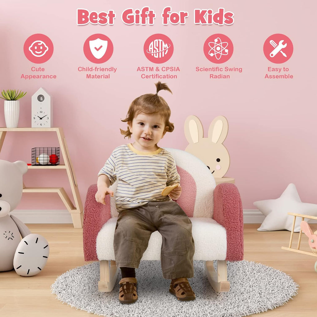 Costzon Kids Sofa, Toddler Rocking Chair w/Solid Wood Frames, Plush Fabric, Anti-Tip Design for Kids Room, Nursery, Playroom, Preschool, Birthday Gift for Boys Girls, Toddler Furniture Armchair, Red