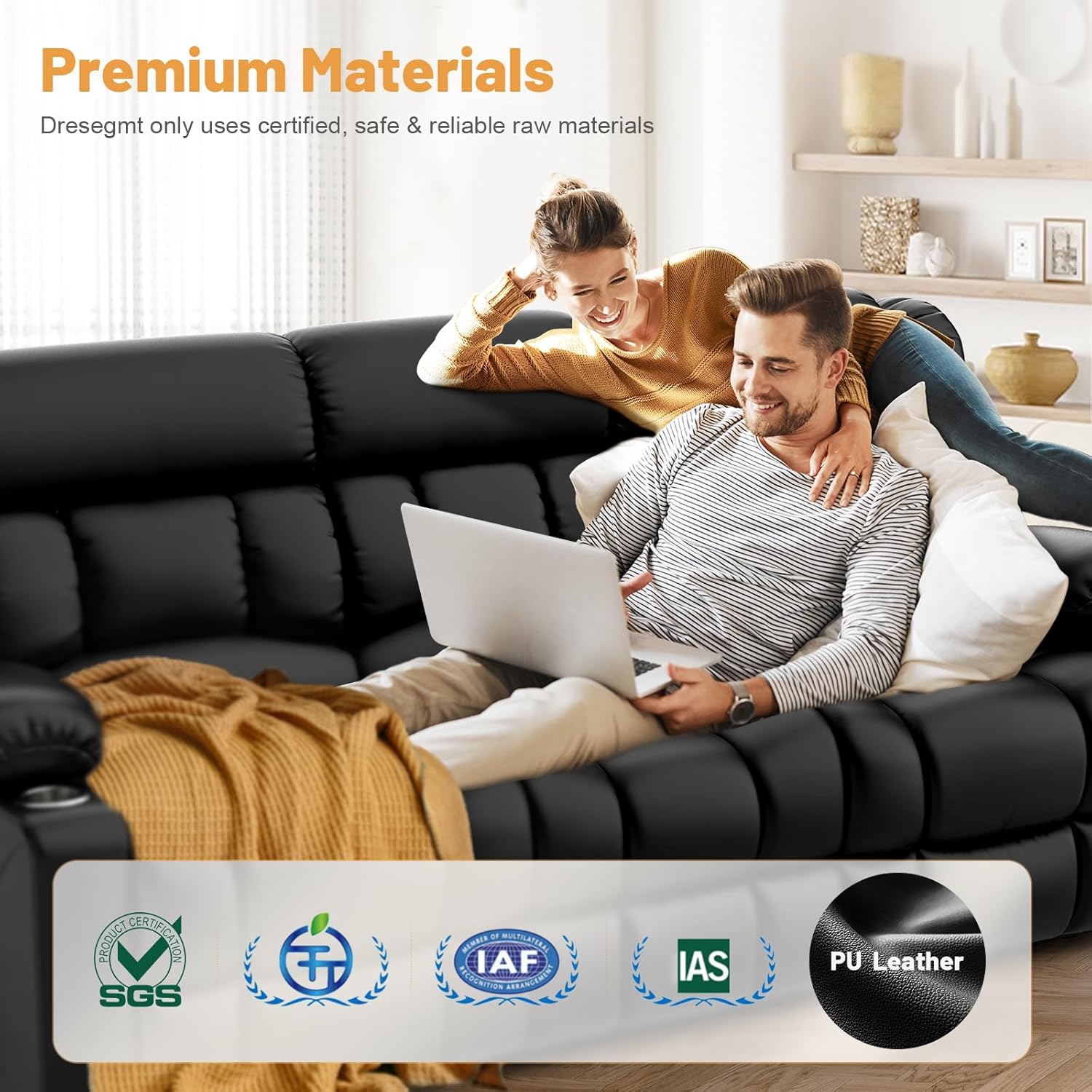 Dresegmt Loveseat Recliner Sofa, Flip Middle Backrest Design PU Leather 3 Seat Reclining Sofa with Storage Drawer, Manual Couch for Living Room/RV (Black, PU)