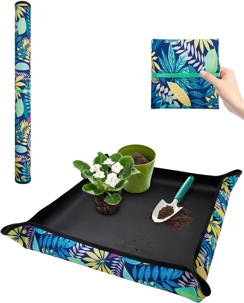 Waterproof Potting Mat for Indoor Plant Transplants, 29.5"x 29.5" Foldable Repotting Mat for Mess Control, Succulent Gardening Tray for Plant Lovers, Birthday Gifts for Women