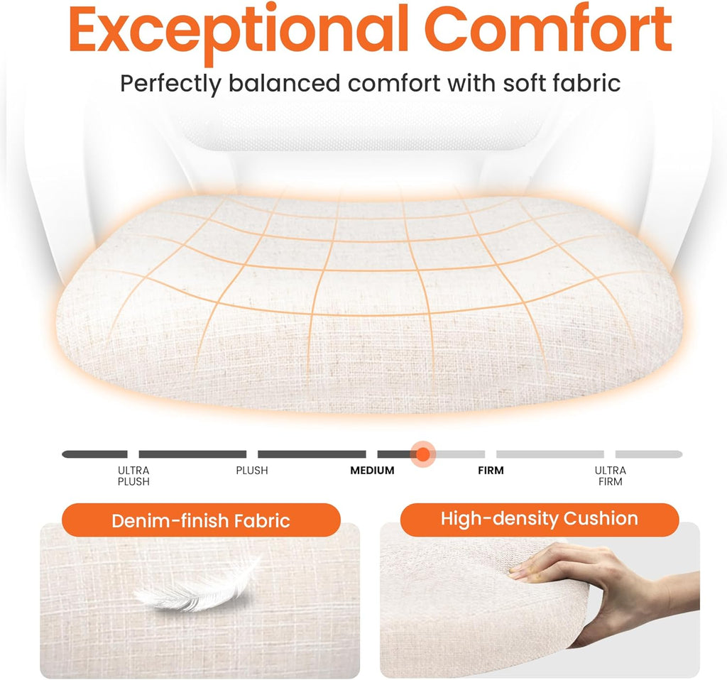 NEO Chair Office Desk Computer Ergonomic Chair Comfy Mid Back Mesh Seat with Lumbar Support Adjustable Height Swivel Rolling Wheels for Home Task Vanity Study Bedroom (Ivory-White Frame)
