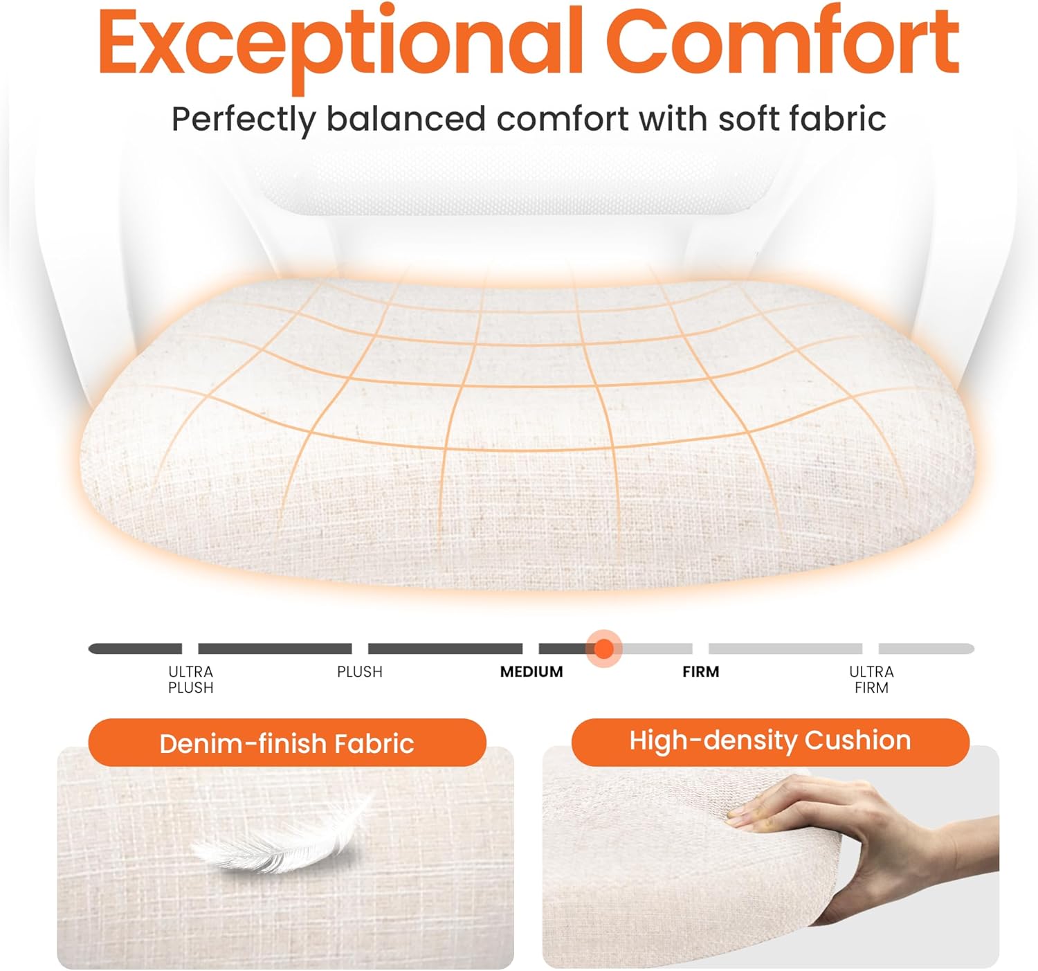 NEO Chair Office Desk Computer Ergonomic Chair Comfy Mid Back Mesh Seat with Lumbar Support Adjustable Height Swivel Rolling Wheels for Home Task Vanity Study Bedroom (Ivory-White Frame)