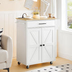 HOOBRO Kitchen Island with Power Outlet, Rolling Kitchen Island with Large Worktop, Kitchen Island Cart with Spice Rack and Drawer, Island Table for Dining Room, White and Natural WN88UZD01