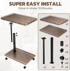 Large C-Shaped End Table, Swivel TV Tray, Couch Side Table Wood | Adjustable Height 360° Swivel, Slide Under Sofa, Multi-Use Couch/Bed/Overbed Table, Small TV Dinner Tray For Couch Dining