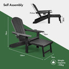 VonHaus Black Adirondack Chair Set of 2 - Reclining Slatted Style Garden Chair with Pull-out Footrest - Durable Weather Resistant HDPE Plastic Outdoor Armchair for Patio & Decking - Westport