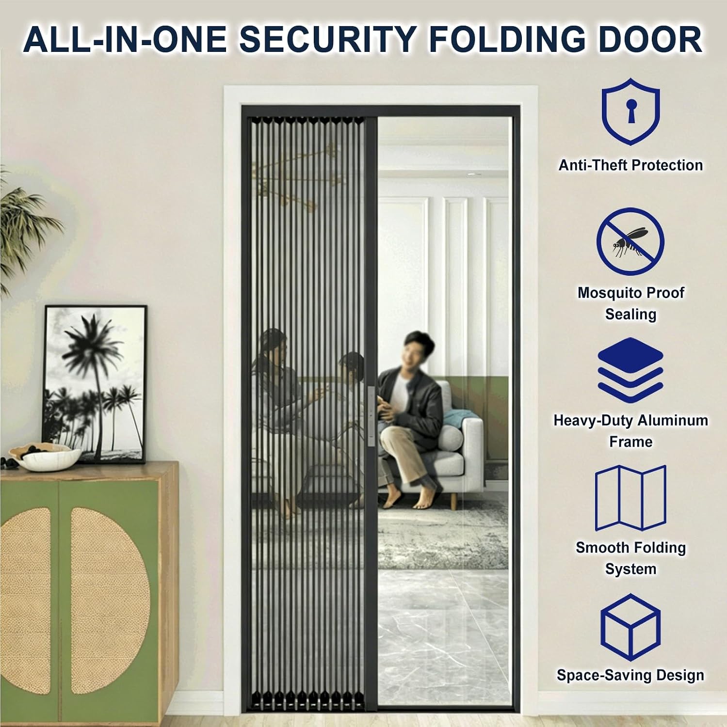 Accordion Door with Lock Space Saving, Sliding Folding Door with Metal Track System, Retractable Partition Door for Bedroom Kitchen Room Use(30x82in(76x208cm))