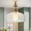 EDSILIVE Vintage Glass Pendant Lights Kitchen Island 10" Bowl Clear Glid Glass Hanging Ceiling Light Fixture with Brass Gold Finish for Dining Room Kitchen Table