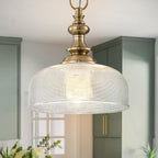 EDSILIVE Vintage Glass Pendant Lights Kitchen Island 10" Bowl Clear Glid Glass Hanging Ceiling Light Fixture with Brass Gold Finish for Dining Room Kitchen Table