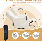 Power Swivel Rocking Chair Nursery with Armrest Storage, Skin-Friendly White Corduroy Nursing Chair Copy Thickened High-Density Foam Rocking Recliner with USB & C Port, Cup & Phone Holder