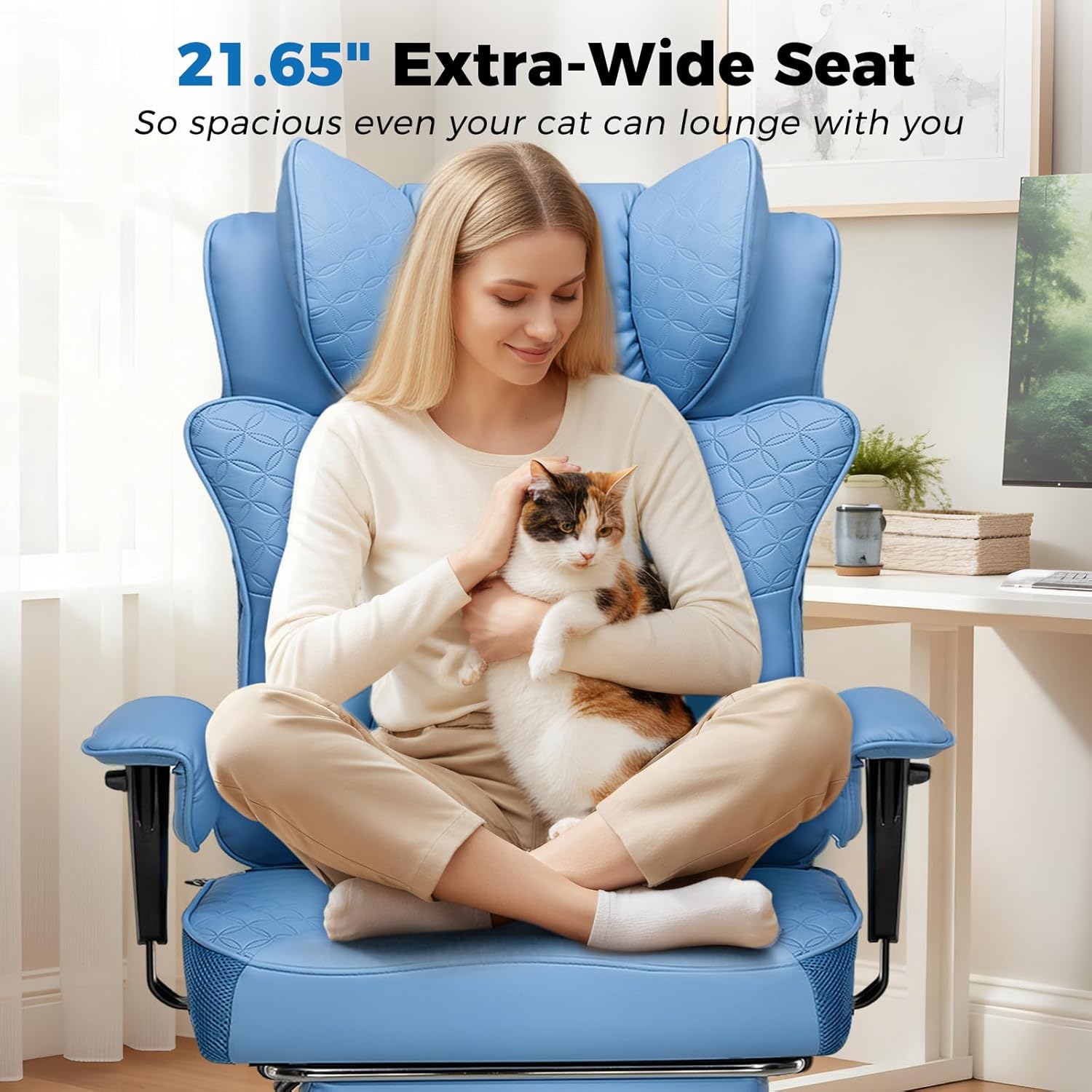 GTPLAYER Big and Tall Office Chair, Wide Ergonomic Gaming Chair with Deluxe Embossing Designed Leather with Foot Rest,150°Reclining Adjustable Soft Armrests Pocket Spring Back Support and Pillow