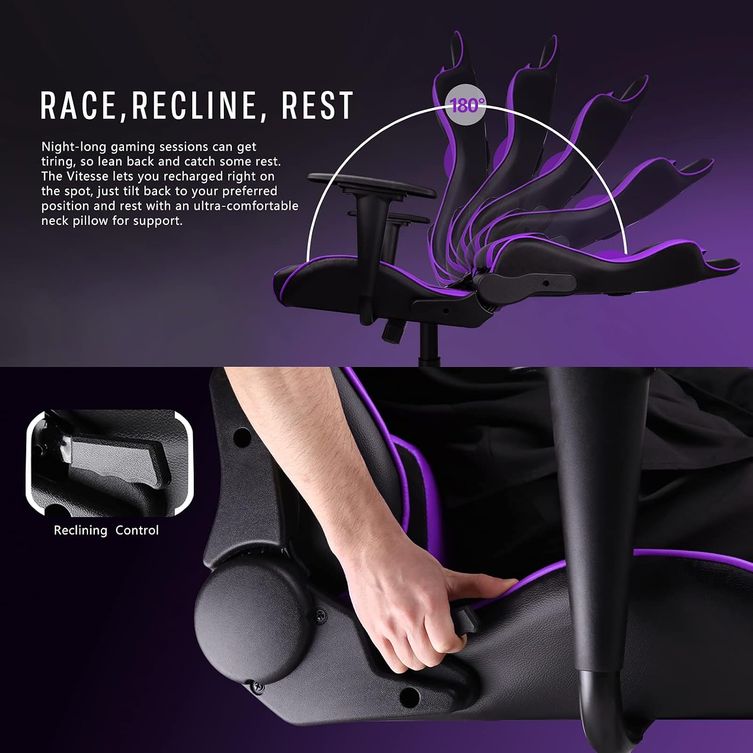 Gaming Chair,High Back Ergonomic Racing Gamer Chair with Lumbar Support and Headrest,Girl Computer Desk Chair with Height Adjustable(Purple)
