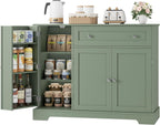 HOSTACK Buffet Cabinet with Storage, Modern Sideboard Buffet with Doors, Wood Coffee Bar Kitchen Storage Cabinet with Drawer and Adjustable Shelf for Kitchen, Dining Room, Living Room, Green