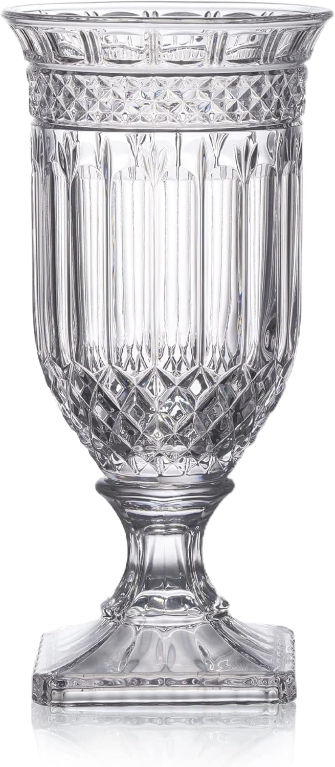 Joeyan 13" Glass Urn Vase,Tall Centerpiece with Ripple Diamond Pattern,Thickened Vase for Home, Wedding Parties