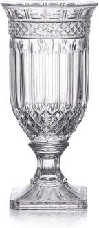 Joeyan 13" Glass Urn Vase,Tall Centerpiece with Ripple Diamond Pattern,Thickened Vase for Home, Wedding Parties