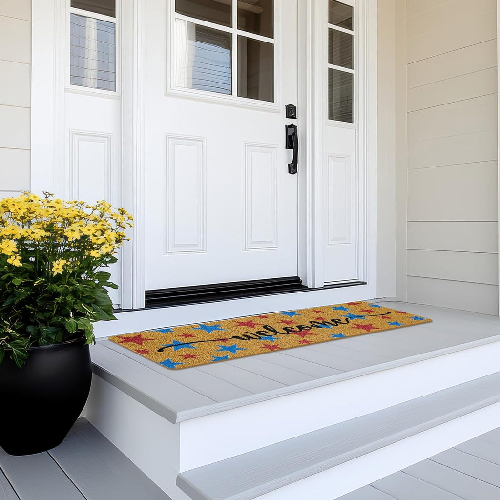 Long Doormat 48x 16 inch Front Door Mat 4th of July Doormat Patriotic Door Mat Red Blue Star Welcome Mat for 250th Anniversary Independence Day Front Door Porch Entrance Decor