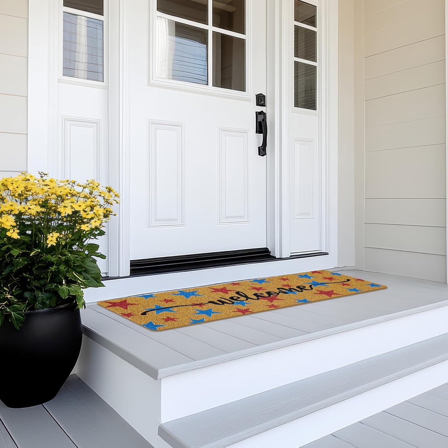 Long Doormat 48x 16 inch Front Door Mat 4th of July Doormat Patriotic Door Mat Red Blue Star Welcome Mat for 250th Anniversary Independence Day Front Door Porch Entrance Decor