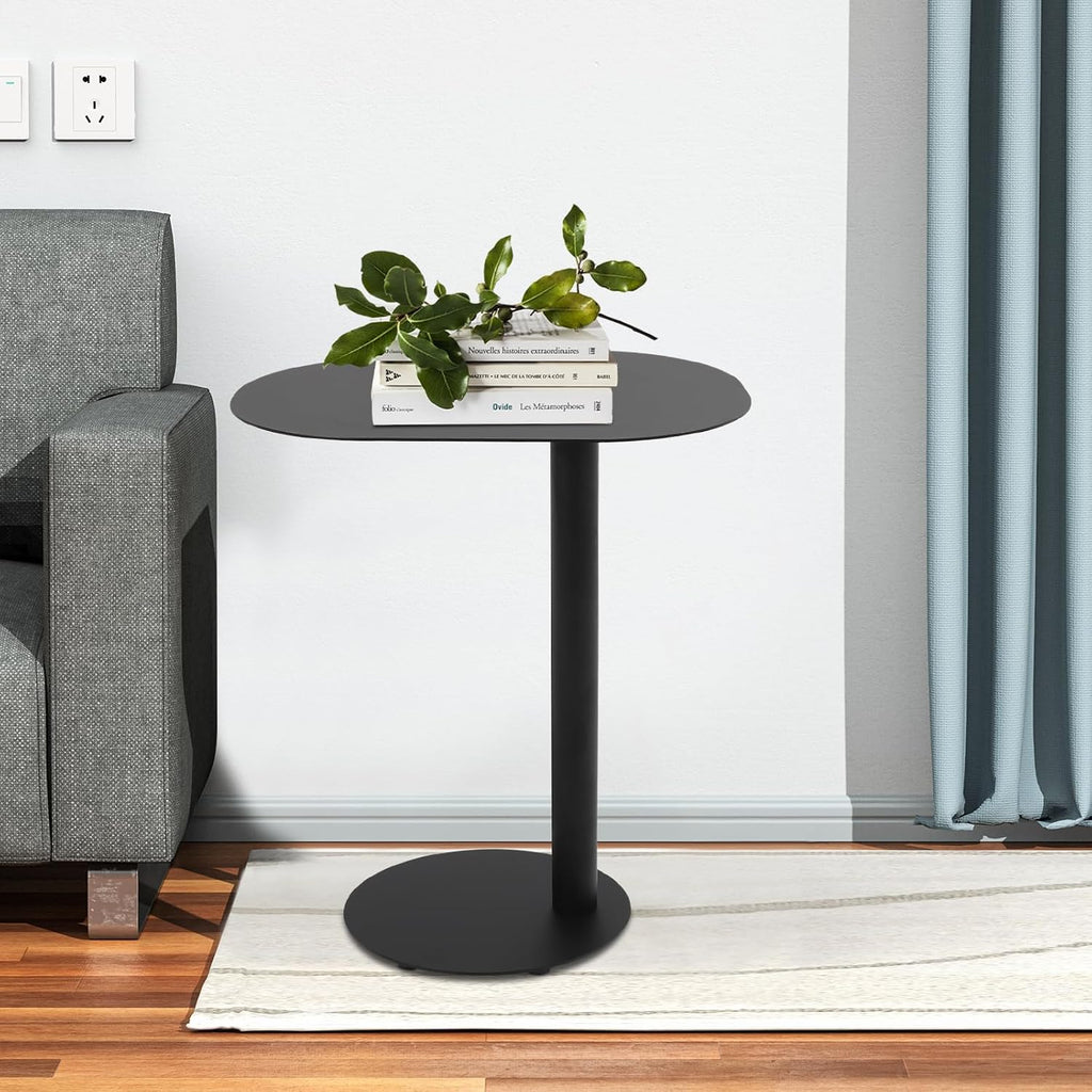 Modern C-Shaped Side Table,Slim Tray Metal Sofa Couch End Table,Outdoor&Indoor Snack Coffee Table for Dining Room,Living Room,Cafe and Balcony (Black Elevated)