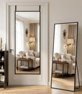 Antok 58"×20" Full Length Door Mirror, Over the Door Mirror with Aluminum Alloy Frame, No Drill Installation, Shatterproof Glass, Wall Mounted Hanging Mirror for Bedroom, Dorm, Bathroom, Black
