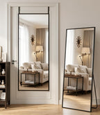 Antok 58"×20" Full Length Door Mirror, Over the Door Mirror with Aluminum Alloy Frame, No Drill Installation, Shatterproof Glass, Wall Mounted Hanging Mirror for Bedroom, Dorm, Bathroom, Black