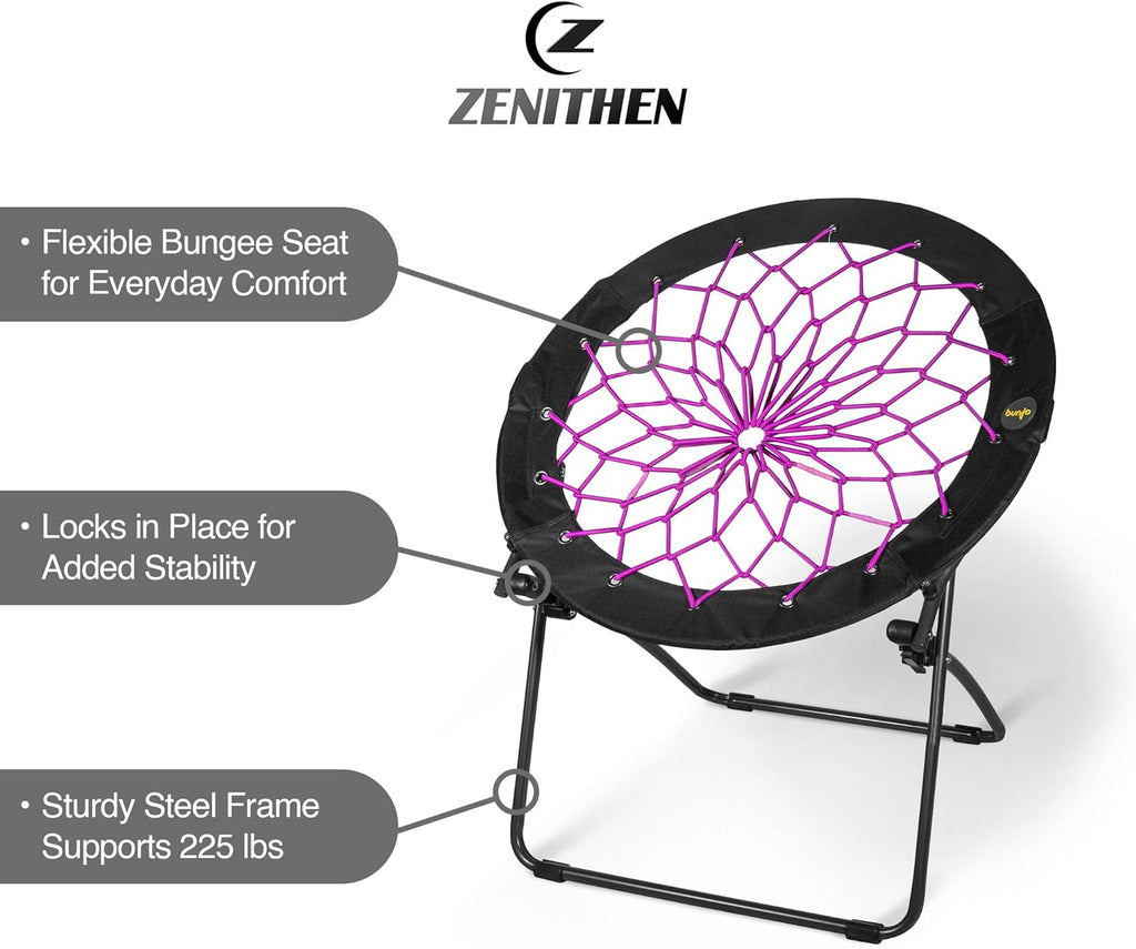 Zenithen Foldable 29" Bunjo Bungee Chair, Plum Jam (Pack of 1) - Lightweight Collapsible Seating for Teens, Adults, Dorms, Bedrooms, Camping & Gaming - 225lb Capacity Portable Seat