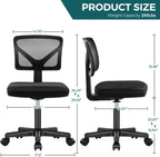 DUMOS Small Office Chair Armless, Ergonomic Adjustable Home Office Swivel Rolling Task Chair No Arms, Comfy Mesh Mid Back Computer Work Vanity Desk Chiars with Wheels for Small Spaces, Inky