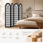 4 Panel Room Divider Screen, Freestanding Shoji Style Privacy Partition with Black Wooden Frame, Decorative Folding Wall Divider for Bedroom, Office, Apartment