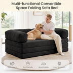 Erament Convertible Sofa Bed, Tri-Folding Mattress Queen Futon Couch Bed, Boneless Sleeper Couch Bed with Removable Armrests & Washable Cover for Guest Room, Living Room, Queen, Black