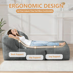 Big Bean Bag Lounger Sofa with Pillow, Large Bean Bag Chairs for Adults, Oversized Beanbag Sofa, Comfy Bean Bag Couch with Memory Foam Filled for Living Room, Bedroom, Gray